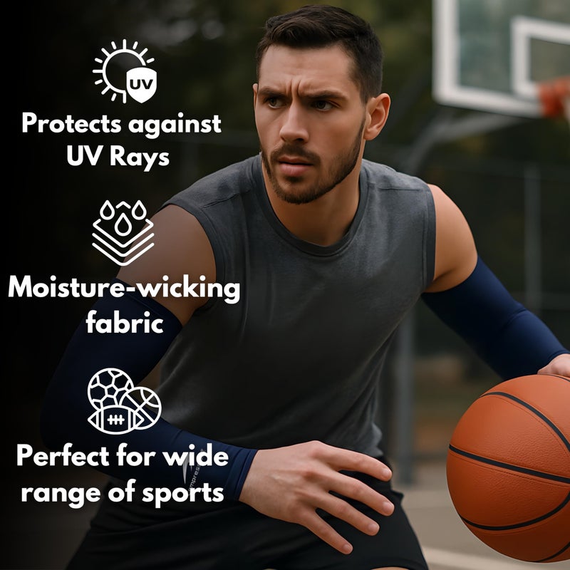 CompressionZ Compression Arm Sleeves for Men & Women| Cooling UV Sun Protection Elbow Pain Relief for All Sports and Recovery Navy Pair X-Large - Image 2